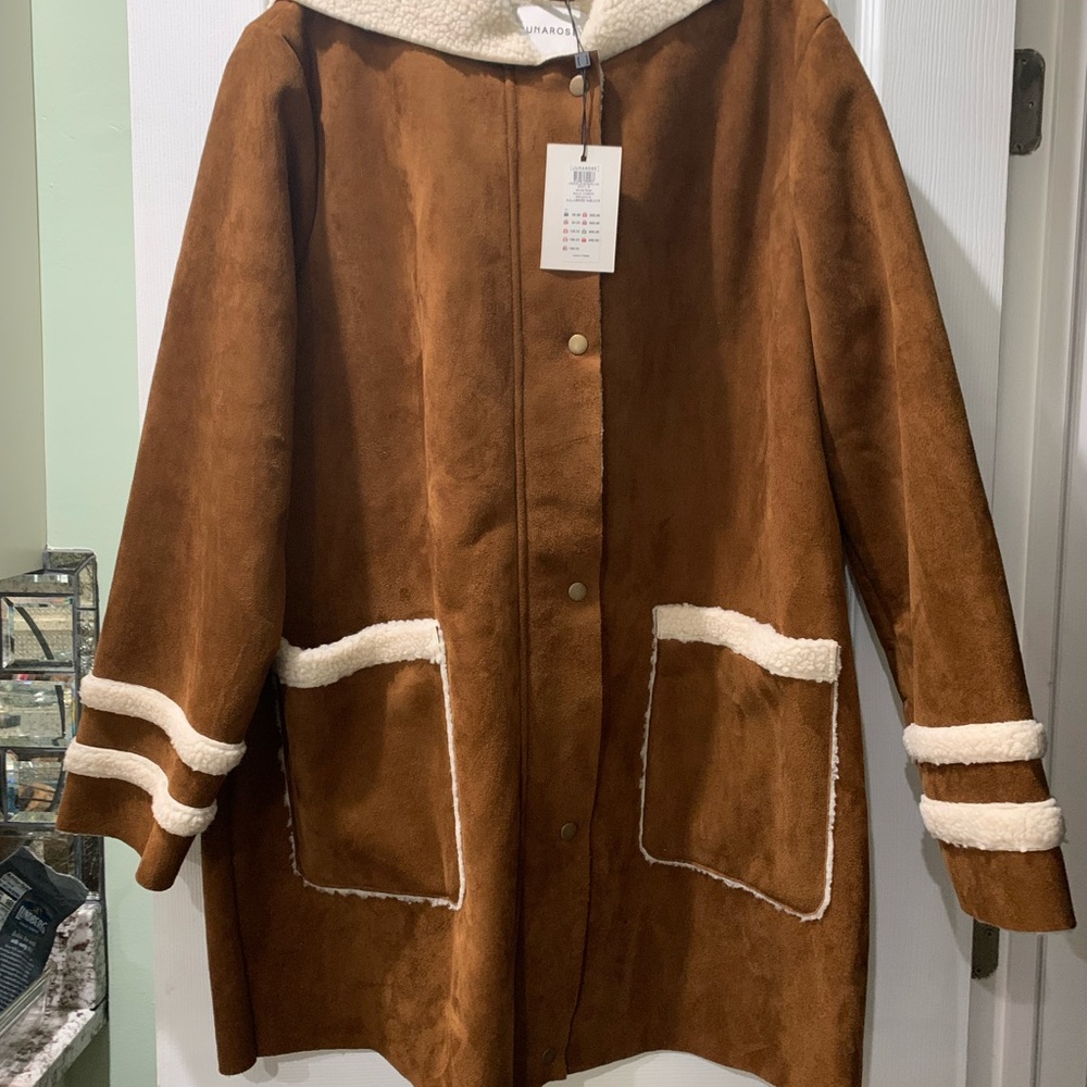 Junarose Brown Sherling like Teddy Jacket with Cream Details